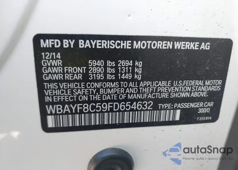 2015 BMW 750 Lxi from USA, damaged, VIN WBAYF8C59FD654632